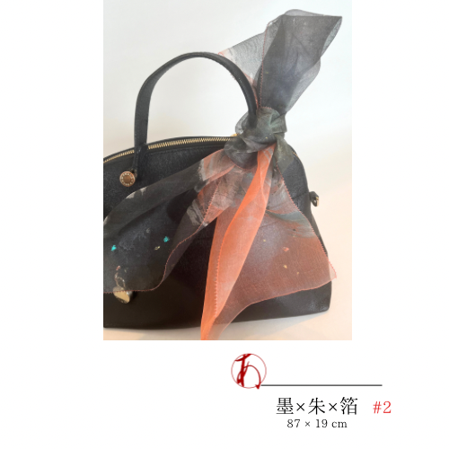 Silk Organdy ✴︎Short Scarf《Ink x Vermilion x Foil》